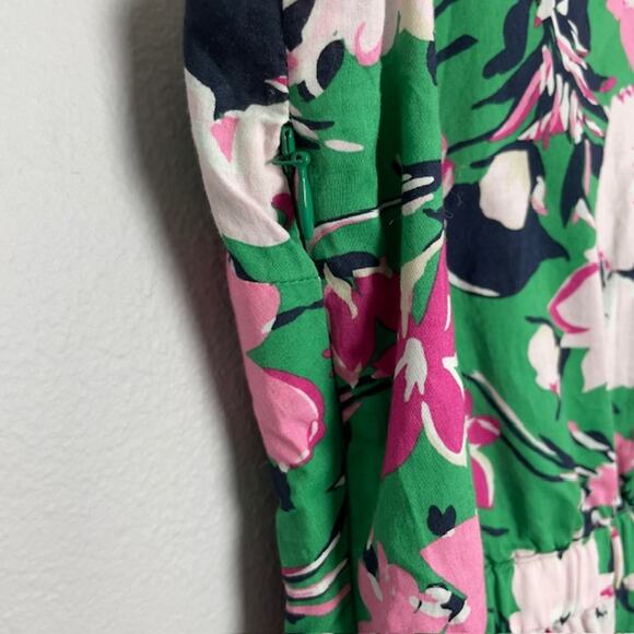 J. Crew Size 2 Green Floral Dress Woman Ruffles Pockets Beach Cruise Resort - Picture 6 of 8